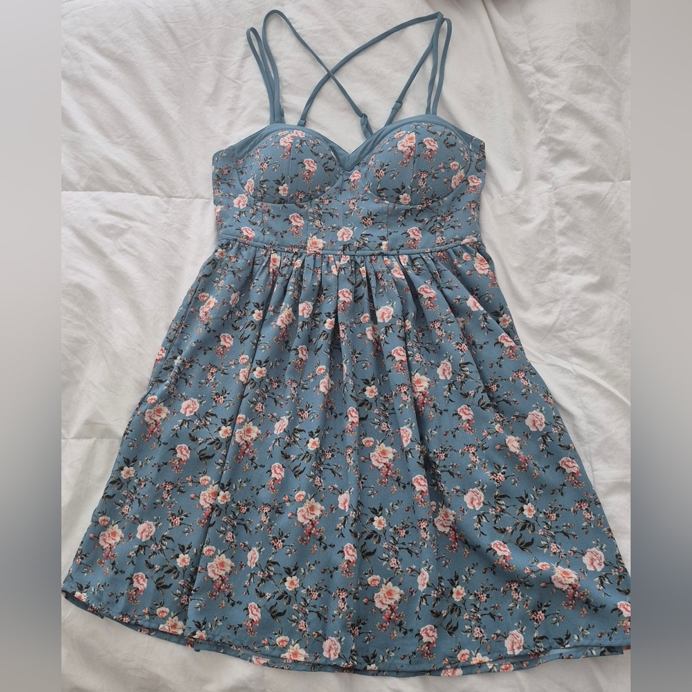 Floral Blue Strappy Dress